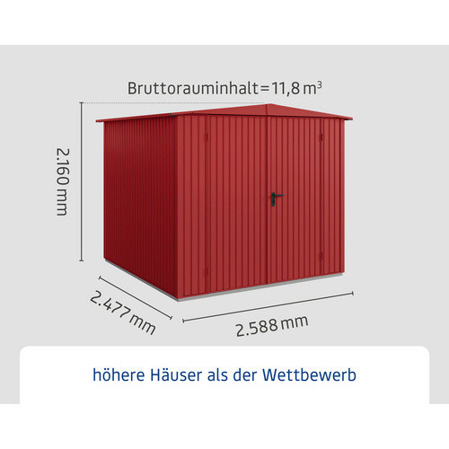 Ecostar Gerätehaus Trend-S aus Metall in Rot mit Doppeldoor und Giebeldach, B/H/T: 238 x 216 x 238 cm - Bild 2