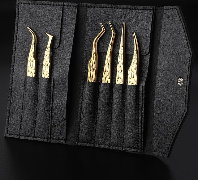 caige6666 Pinzetten-Set für Wimpernverlängerung und Nagelkunst, 6 Stück, black - Bild 1
