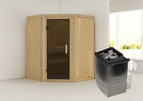 Karibu Sauna Tartu für 3 Personen mit 9 kW Saunaofen und integrierter Steuerung, beige - Bild 1