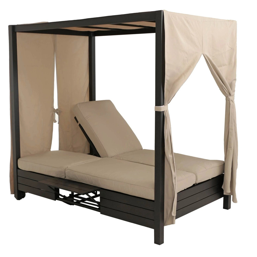 MCW Aluminium Lounge-Gartenliege O18 mit 10cm Polster in Schwarz und Kissen in Beige, B/T/H: 193 x 126 x 204 cm - Bild 2