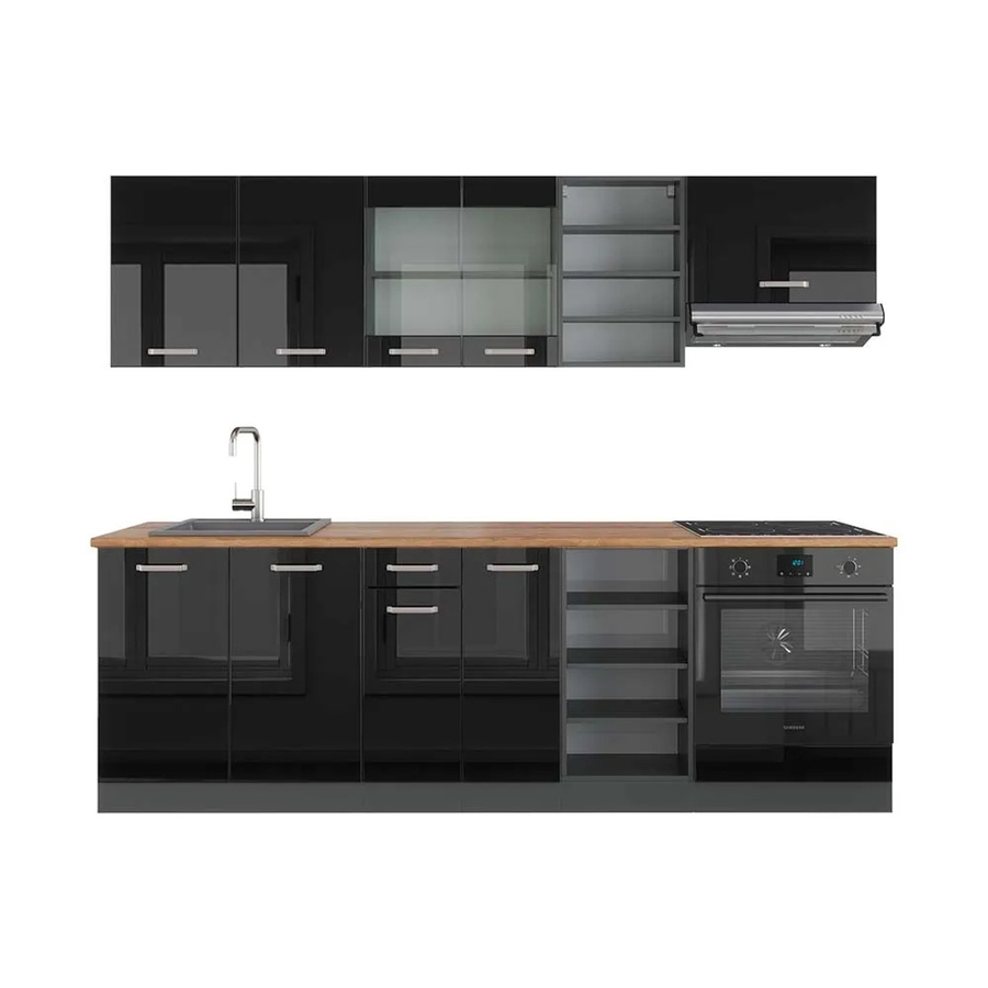 Vicco R-Line Küchenzeile Schwarz Hochglanz und Anthrazit mit Eiche, Breite: 240 cm - Bild 2