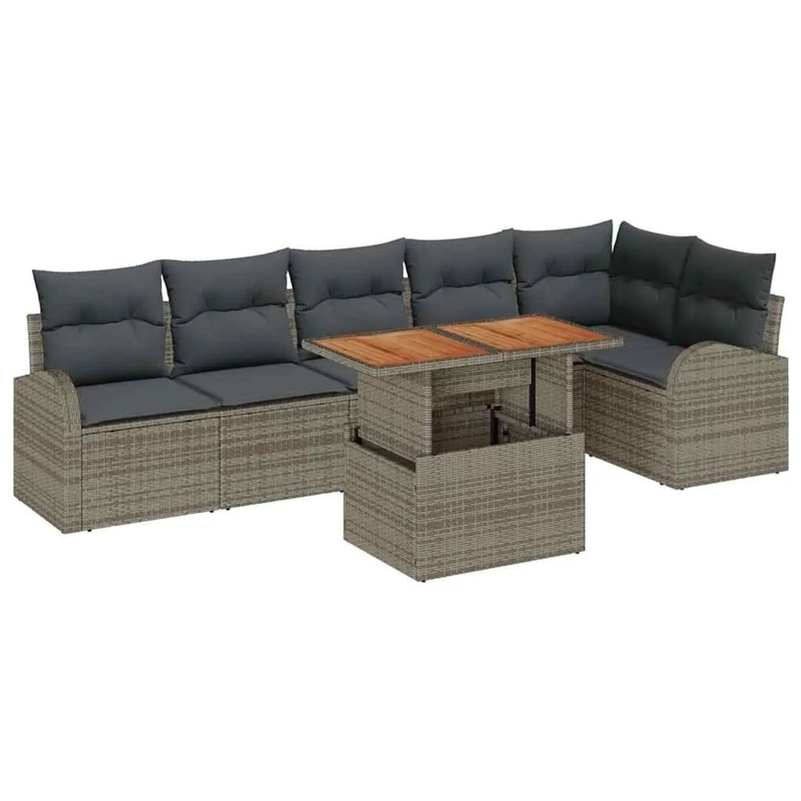vidaXL Garten-Sofa-Set 7-teilig aus Rattan und Akazienholz in Grau mit Kissen - Bild 2
