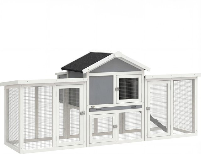 PawHut Hühnerstall und Hasenstall Chalet-Modell von Aosom aus wetterfestem Fichtenholz in Grau und Weiß mit Rampen, Nistkästen, Sitzstangen und Kotauffangschale - Bild 1