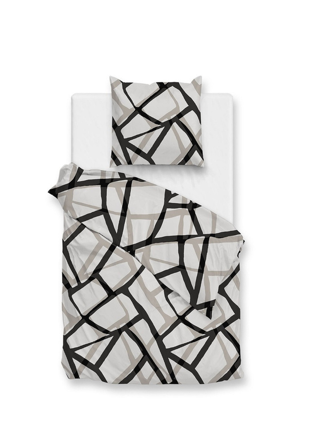 Zo! Home Flanell Bettwäsche Serena Grey Retro Abstrakt in Schwarz, Beige und Grau, B/H: 135 x 200 cm mit Kissenbezug 80 x 80 cm - Bild 1