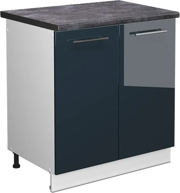 Vicco Spülenunterschrank Fame-Line in Dunkelblau Hochglanz und Weiß mit Anthrazit, Breite: 80 cm - Bild 1