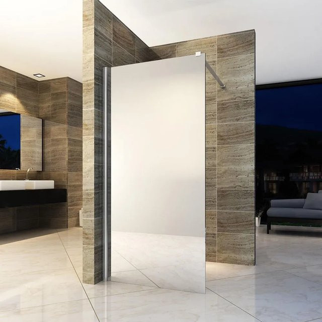 Aloni Duschwand Walk-In mit Spiegelglas und Easy-Clean-Beschichtung, B/T/H: 120 x 0 x 200 cm, Silber/Transparent - Bild 1