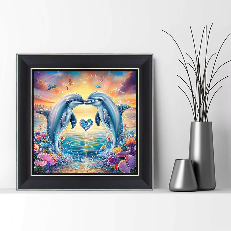 Momoart Diamantmalerei DIY Set Delphin im Sonnenuntergang als Wanddekor, Mehrfarbig, B/H: 20 x 20 cm - Bild 3
