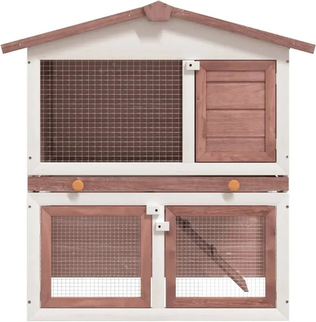 vidaXL Kaninchenstall aus Kiefernholz mit 3 Türen in Braun, B: 98 cm, T: 60 cm, H: 60 cm - Bild 1