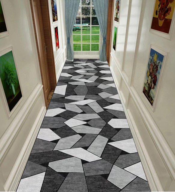 Moderner Teppich für Gang und Korridor in Grau, geometrisches Design, wasserabsorbierend und verschleißfest, B/T: 40 x 120 cm - Bild 1