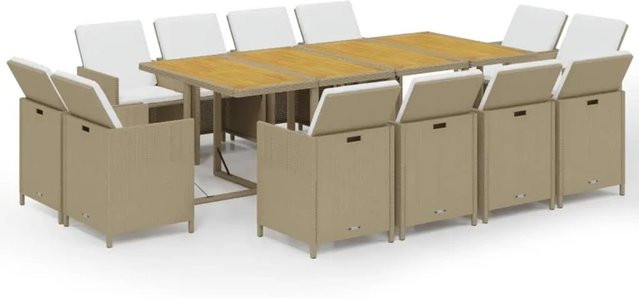 vidaXL 13-teilige Garten-Essgruppe aus Polyrattan mit Kissen in Beige und Braun - Bild 1