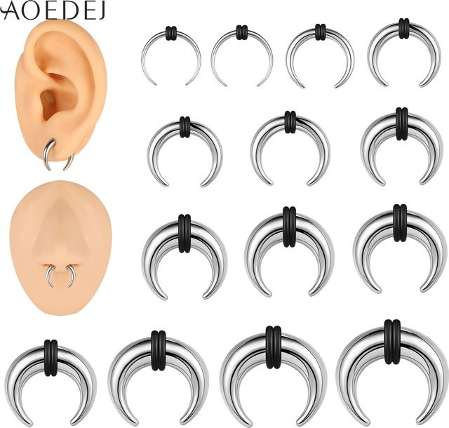AOEDEJ Nasenring Edelstahl, Hufeisenform, Silber, Herren - Bild 1