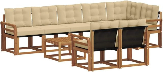 vidaXL Outdoor-Sofagarnitur aus Akazienholz mit Textilene und Kissen, 9-teilig, Natur-beige - Bild 1