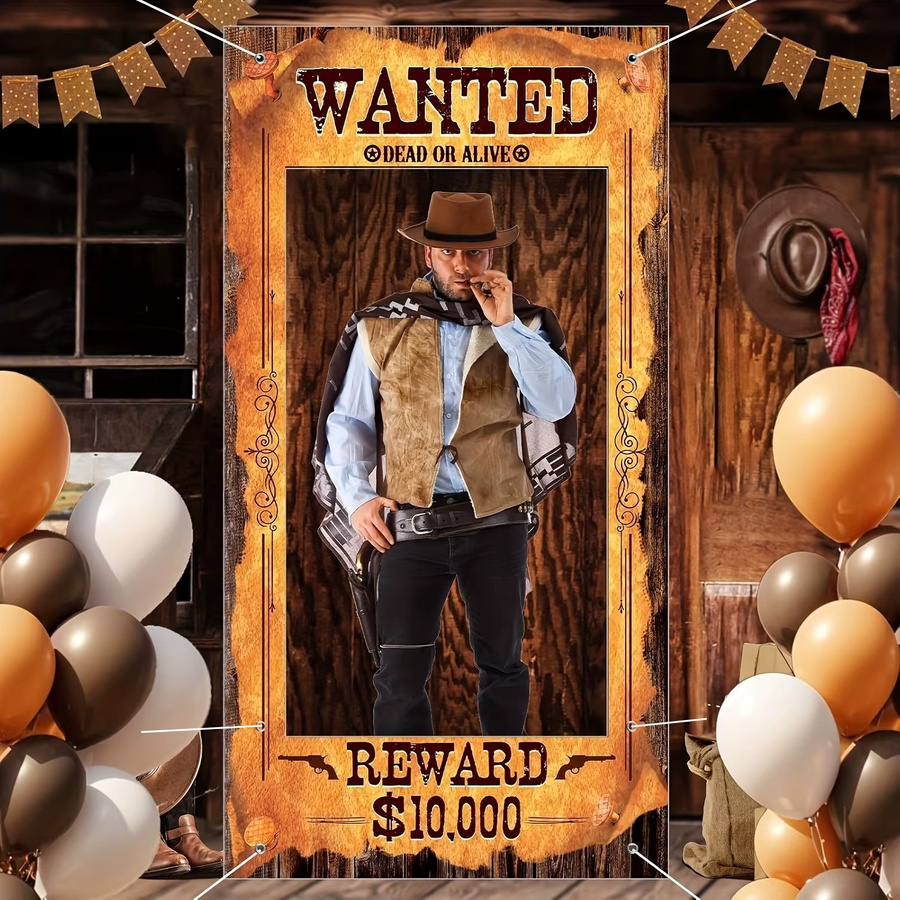 OURFETE Western Cowboy Wanted Fotobox-Requisite Wild West Party Hintergrund mit Türrahmen-Ausschnitt, B: 90 cm, H: 180 cm - Bild 2