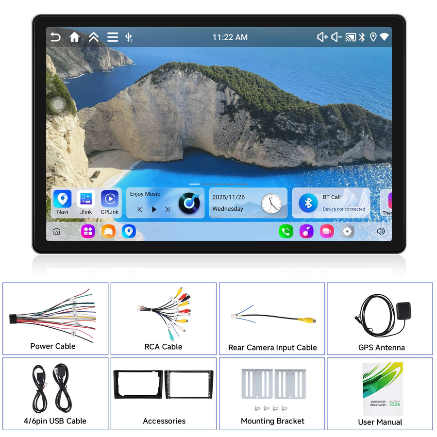 Podofo 13 Zoll Wireless Carplay Android Auto Autoradio mit GPS-Navigation und Bluetooth in Schwarz - Bild 6