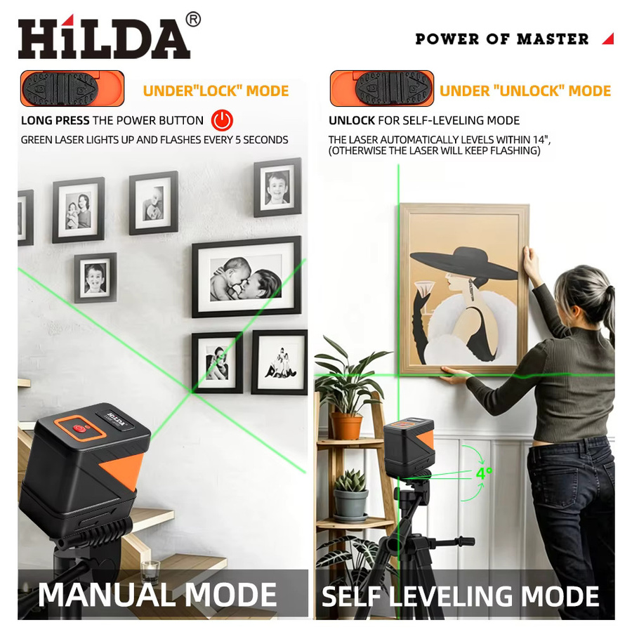 HILDA Mini Grüner Laser-Nivellierer Tragbarer Kompakter Selbstnivellierender Kreuzlinienlaser für DIY-Baumessungen - Bild 5