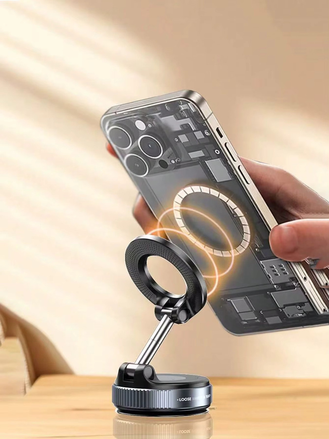 Magnetischer Vakuum-Saugnapf in Schwarz als 360 Grad drehbarer mobiler Ständer für dein Auto - Bild 4