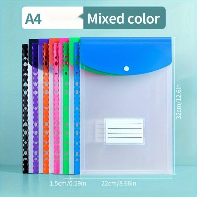 6er-Pack A4 Erweiterungsmappen mit Druckknopfverschluss und 11-Ring-Binder-Taschen in buntem Mix - Bild 1