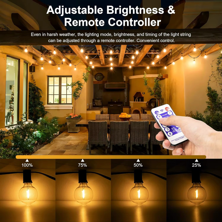 Solar-Lichterkette für den Außenbereich mit G40 LED-Glühbirnen in Vintage-Optik, wetterfeste Terrassenbeleuchtung aus transparentem Kunststoff - Bild 3