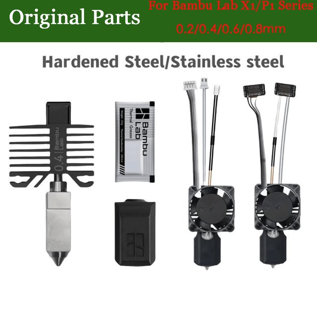 Bambu Lab Ersatzteil-Set für X1, X1C, P1P und P1S: Hartstahldüsen Hotend, Thermistor und Kühlventilator in Schwarz - Bild 1