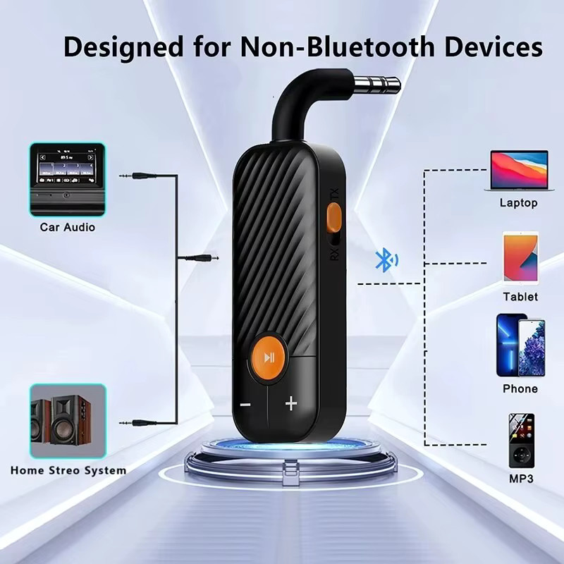 Mrgabwte Bluetooth 5.2 Audio-Empfänger und Sender in Schwarz mit 3,5 mm Klinkenanschluss und Mikrofon für Kopfhörer, TV, Auto und Lautsprecher - Bild 4