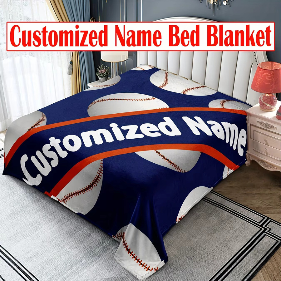 Personalisierte Flanelldecke mit Baseball-Sport-Thema von SRH in Blau, weiche Thermodecke für Herbst und Winter - Bild 3