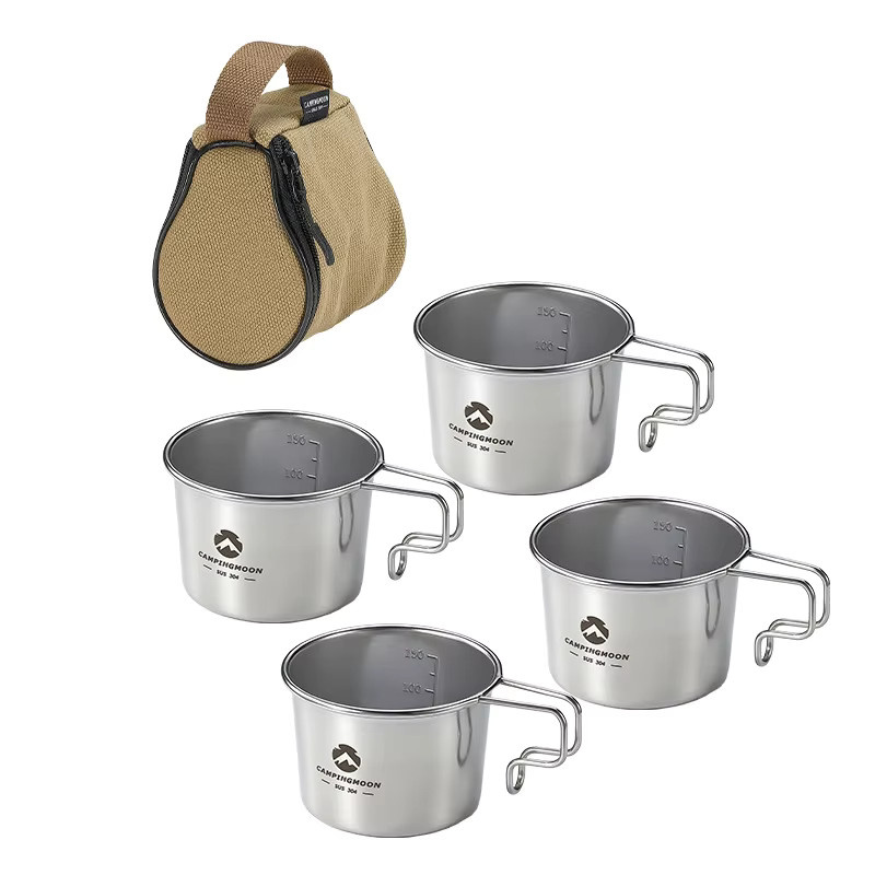 CAMPINGMOON S180-4P+B Outdoor Camping Edelstahl Kaffeetassen Set 4-teilig mit Aufbewahrungstasche, Silber - Bild 2