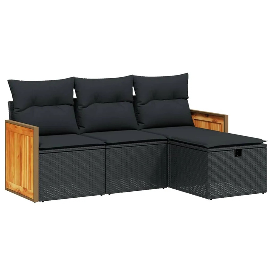 vidaXL 4-tlg Garten-Sofagarnitur aus Poly-Rattan mit Kissen in Schwarz - Bild 2