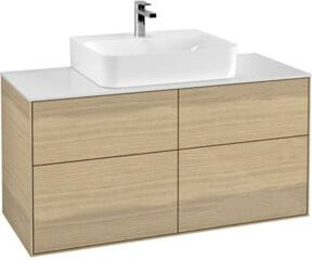 Villeroy & Boch Waschtischunterschrank Finion Wandmontage in Oak Veneer mit integrierter Beleuchtung und weißen Schubladen, B: 120 cm, T: 60,3 cm, H: 50,1 cm - Bild 1