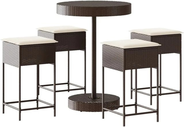 vidaXL 5-tlg Gartenbar-Set aus braunem PE-Rattan mit cremeweißen Kissen für Garten und Terrasse - Bild 1