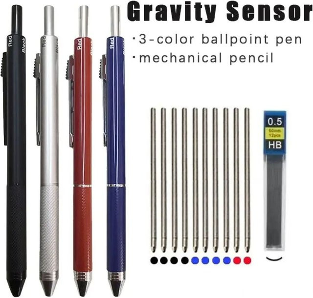 4 in 1 Multifunktions-Metall-Kugelschreiber mit Schwerkrafterkennung, Set aus Gelstift, Druckbleistift und Unterschriftenstift in 3 Farben - Bild 1