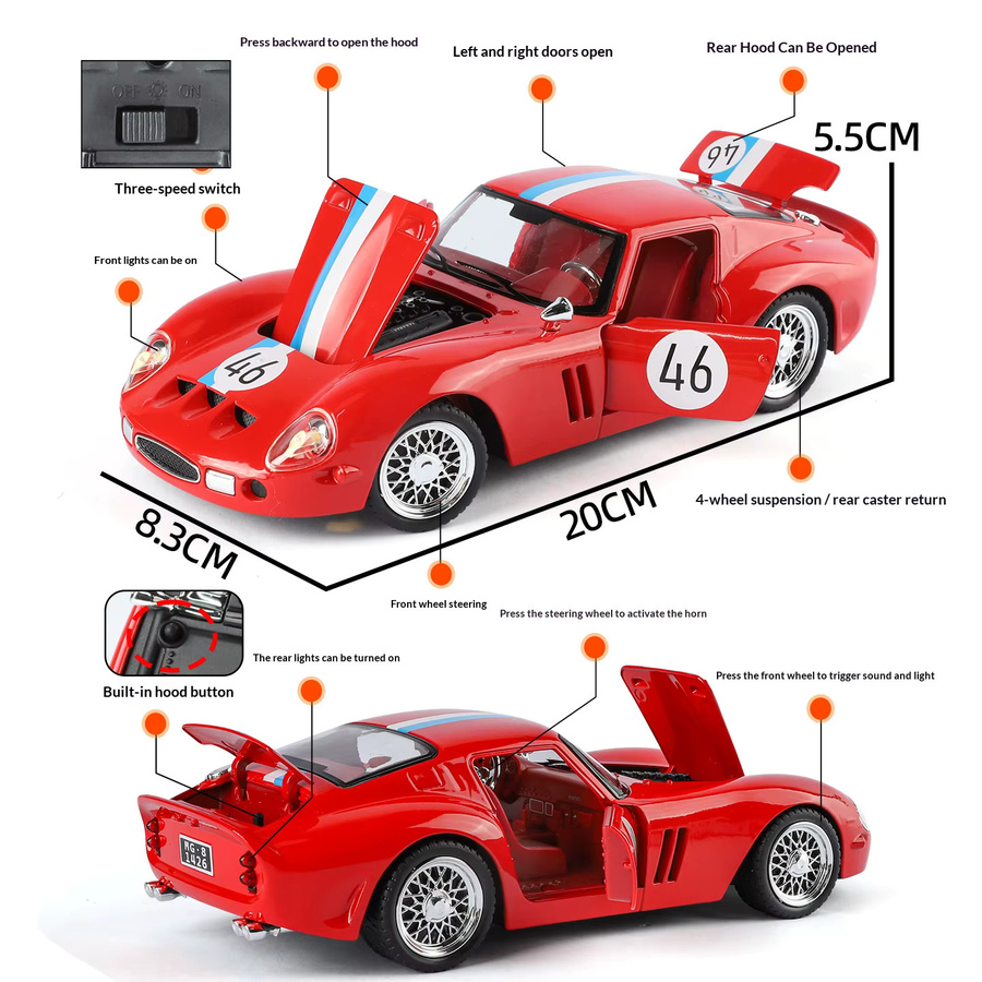 Maisto 250-GTO Automodell, 1:24, mit Licht und Sound, rot - Bild 5