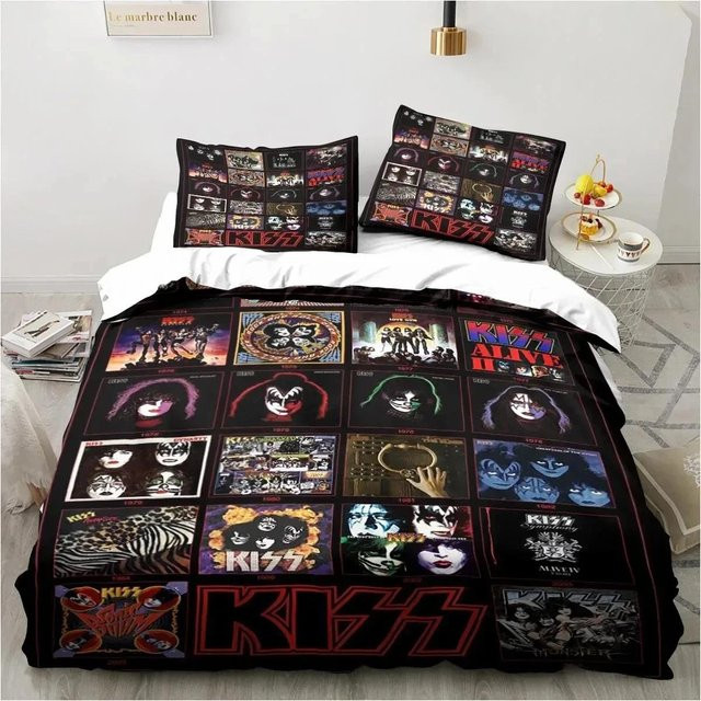 KISS Rockband Bettwäsche-Set mit 3D-Druck, Bettbezug und Kissenbezug aus Mikrofaser, Mehrfarbig, Breite: 200 cm, Länge: 230 cm - Bild 1