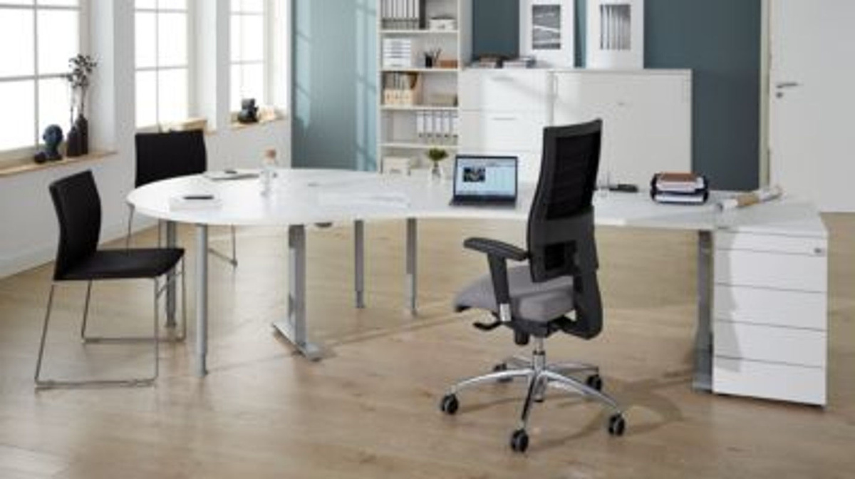 Schäfer Shop Genius Winkelschreibtisch MODENA FLEX 135 Grad mit C-Fuß-Rechteckrohr, Ansatz links, Farbe: weiß, Breite: 216,5 cm - Bild 2