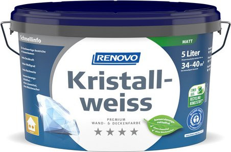 RENOVO Wand- und Deckenfarbe Kristallweiss, matt, 5 l - Bild 1