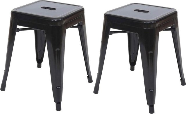 PROREGAL 2er-Set Stapelbare Hocker im Industrial-Design aus Metall und Ulmenholz, Schwarz, Sitzhöhe: 46 cm, Breite: 39 cm, Tiefe: 39 cm - Bild 1