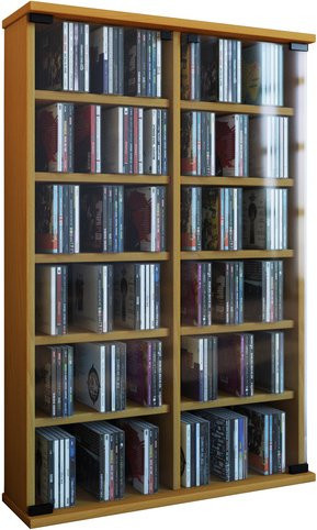 VCM CD und DVD Regal Roma in Buche mit Glastüren, B: 60 cm, H: 91,5 cm, T: 18 cm - Bild 1