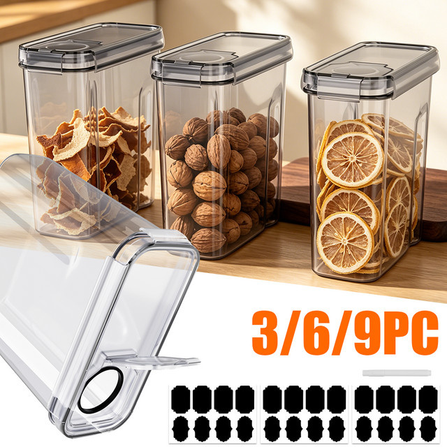 LONENESSL Luftdichtes Aufbewahrungsbehälter-Set aus Kunststoff, 3/6/9-teilig, Transparent/Weiß, 4 l Füllmenge pro Behälter - Bild 1