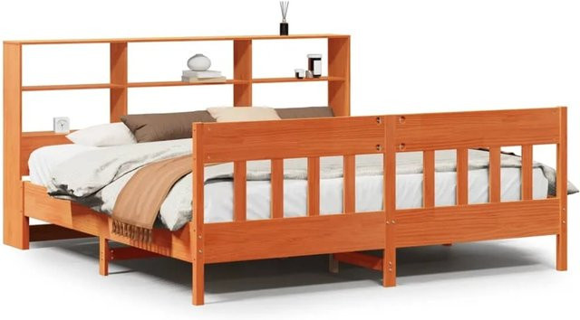 vidaXL Massivholzbett aus Kiefernholz in Braun, rustikales Bett ohne Matratze, B/T/H: 200 x 200 x 110 cm (Höhe: 110 cm, Gesamtlänge: 206 cm) - Bild 1
