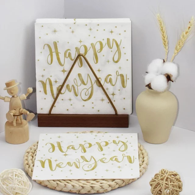GUANYAO 20 Stück Einweg-Servietten aus Papier in Gold für Neujahr und Weihnachten als Tischdekoration und Decoupage-Papier - Bild 1