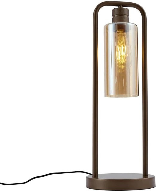 QAZQA Hotel Chic Tischleuchte Stavelot in Dunkelbronze mit bernsteinfarbenem Glas und Edison-Style LED-Filament - Bild 1