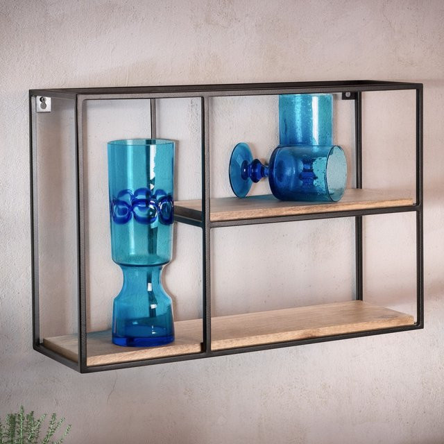 KADIMA DESIGN Schweberegal aus Mango Massivholz in Braun im Industrial Design, B/T/H: 60 x 40 x 18 cm - Bild 1