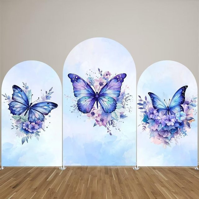 VIKAMA Hintergrundabdeckung mit Schmetterling und Aquarell-Blumen für Geburtstag, Hochzeit oder Party, B/H: 120 x 50 cm - Bild 1