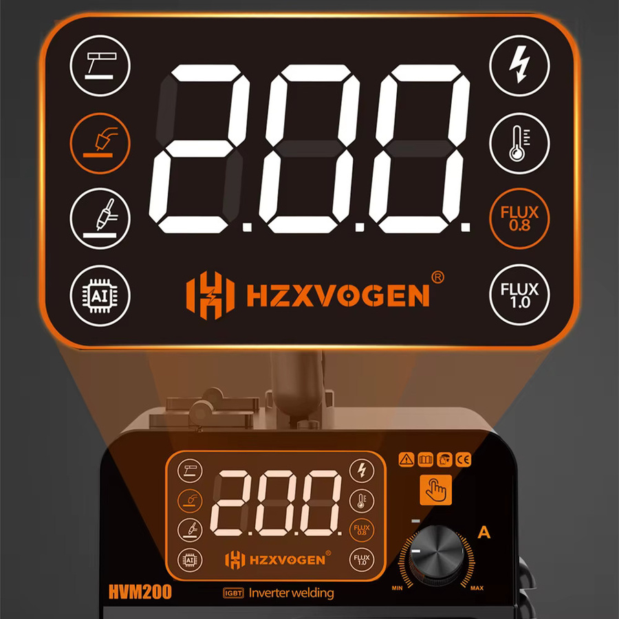 HZXVOGEN 3-in-1 Gasfreies MIG-Schweißgerät MIG200 in Schwarz mit MMA und Lift TIG Funktionen, Halbautomatische Schweißmaschine für Fülldraht, 220V - Bild 2