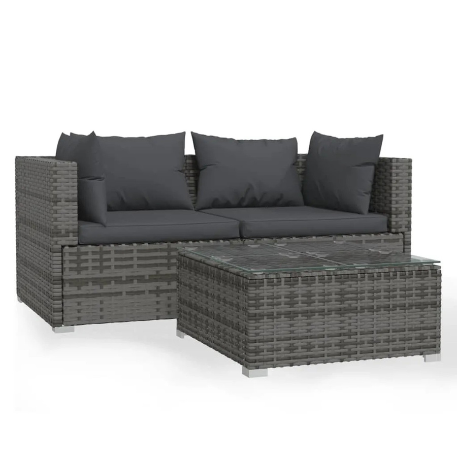 vidaXL 3-tlg Garten-Lounge-Set aus Poly Rattan mit Kissen in Grau/Anthrazit - Bild 2