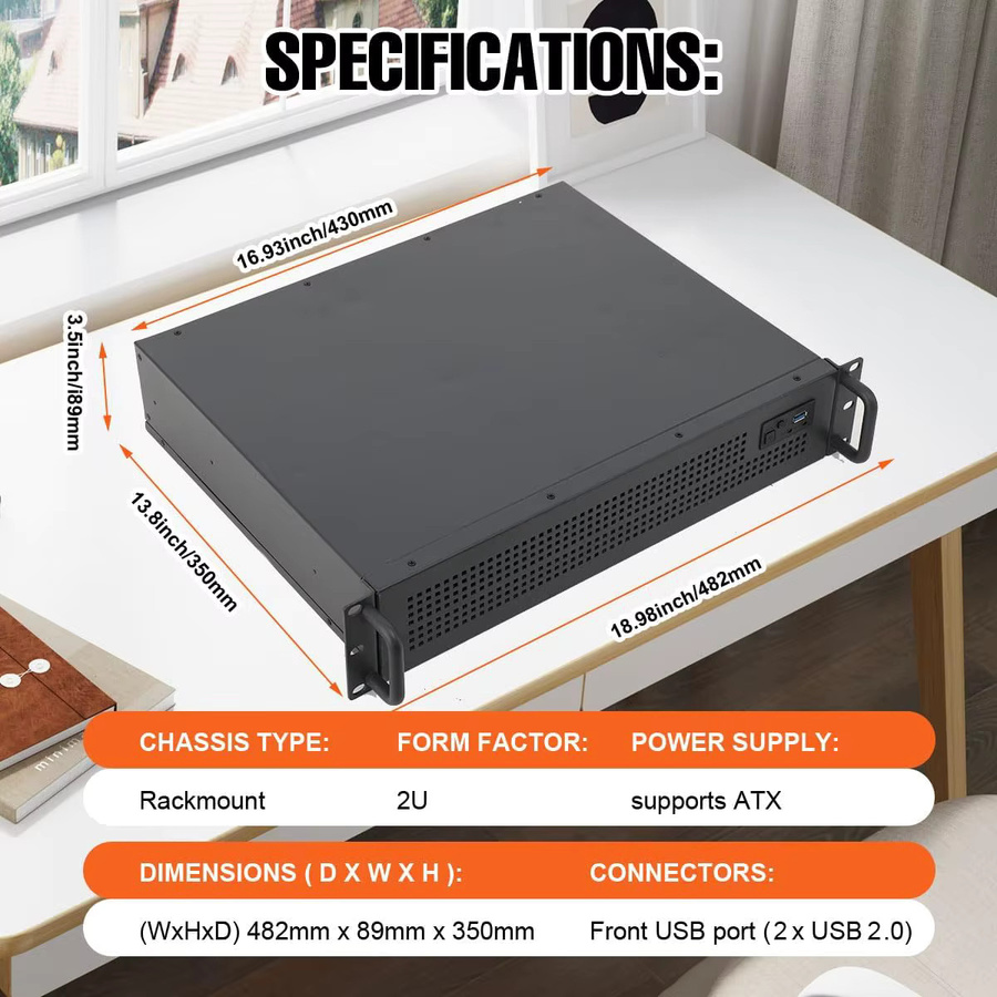 Kompaktes 2U Rackmount-Servergehäuse für industrielle Steuerungen und Datenspeicher in Schwarz - Bild 4