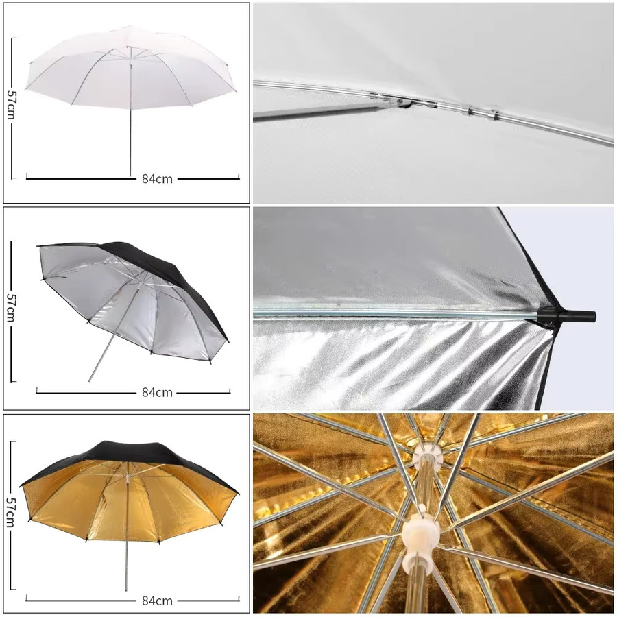 Fotografie-Beleuchtungsset mit Musselin-Hintergrund, Softbox, Regenschirm, Reflektor und Lichtstativ für dein Fotostudio - Bild 3