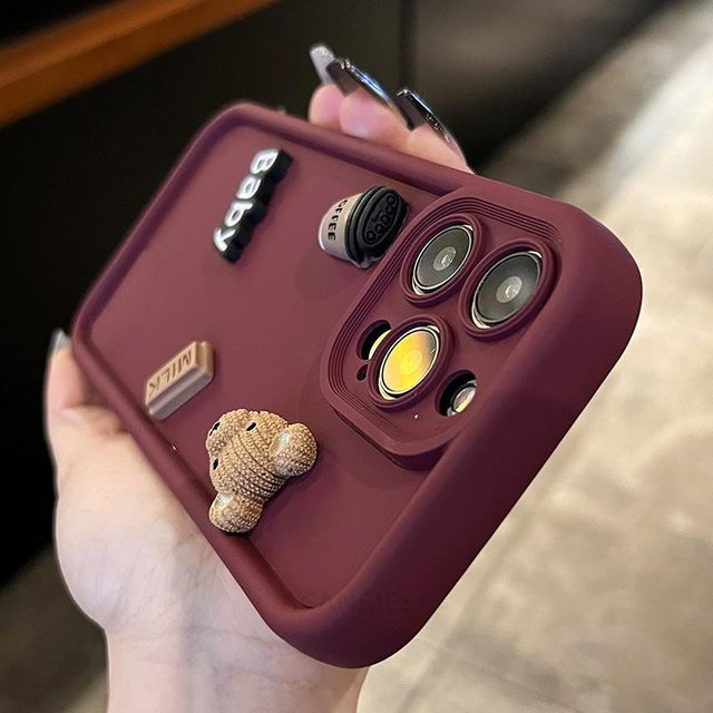 Süße 3D Bär Silikonhülle für Samsung Galaxy S21 S22 S23 S24 Plus Ultra S23 FE S20 FE A53 in Purple mit mattem Finish - Bild 1