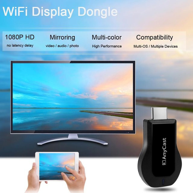 Andoer AnyCast DLNA Wifi Display Dongle Receiver TV Stick in Schwarz für Full HD Streaming mit iOS und Android Unterstützung - Bild 1