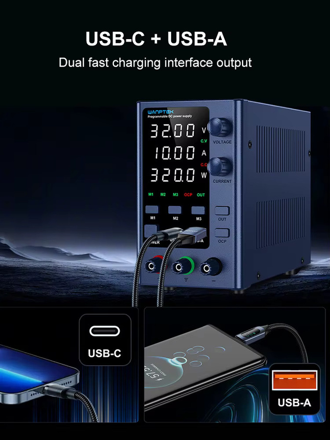 Wanptek Labornetzteil mit Datenspeicherfunktionen, 30V 10A / 60V 5A, Schwarz, automatische AC 110V/220V Umschaltung - Bild 5