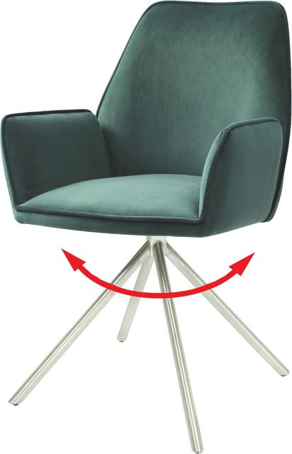 MCW Esszimmerstuhl G67 mit Armlehnen aus grünem Samt und Edelstahl, drehbar mit Auto-Return-Funktion, B/T/H: 60 x 60 x 86 cm - Bild 1